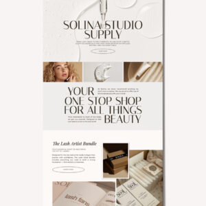 Solina Powerhaus Showit website template mockup for beauty educators and multi-offer beauty pros.